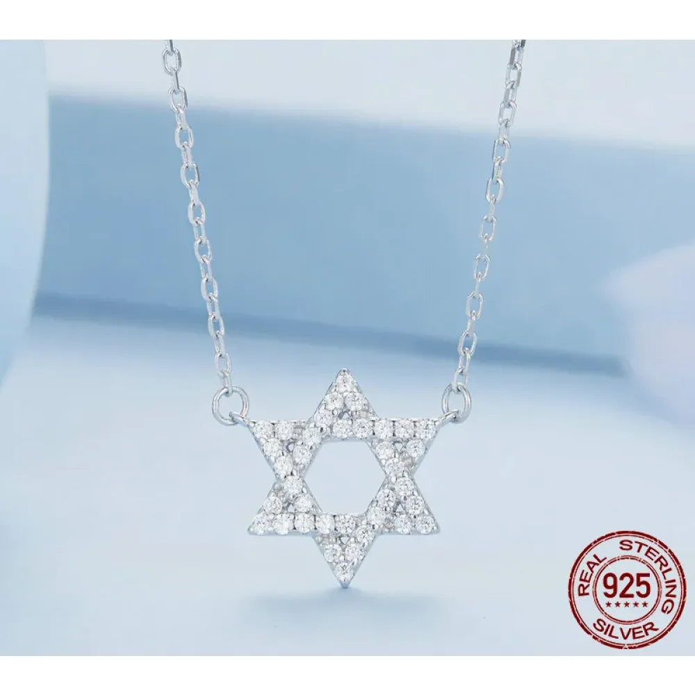 925 Sterling Silver Hexagonal Star Pendant Necklace - CZ Pave Setting - Fine jewellery BSN290 - Necklaces