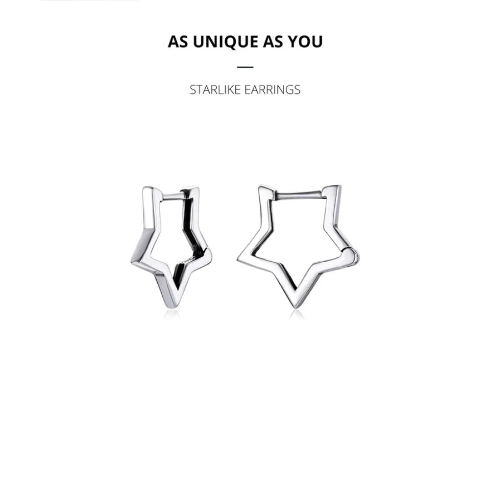 925 Sterling Silver Starlike Earrings - Minimalist Star Shape Ear Buckle for Women - Fashion jewellery SCE1136 - Hoop