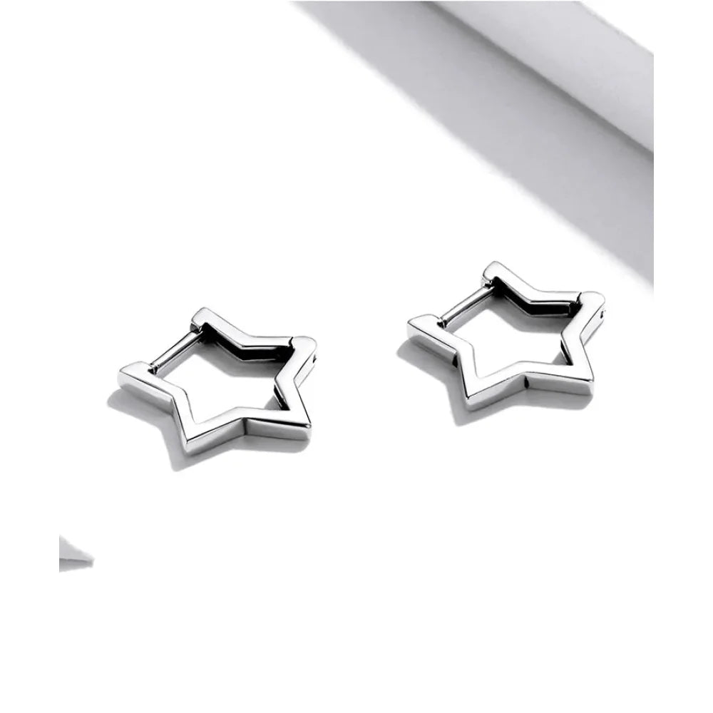925 Sterling Silver Starlike Earrings - Minimalist Star Shape Ear Buckle for Women - Fashion jewellery SCE1136 - Hoop