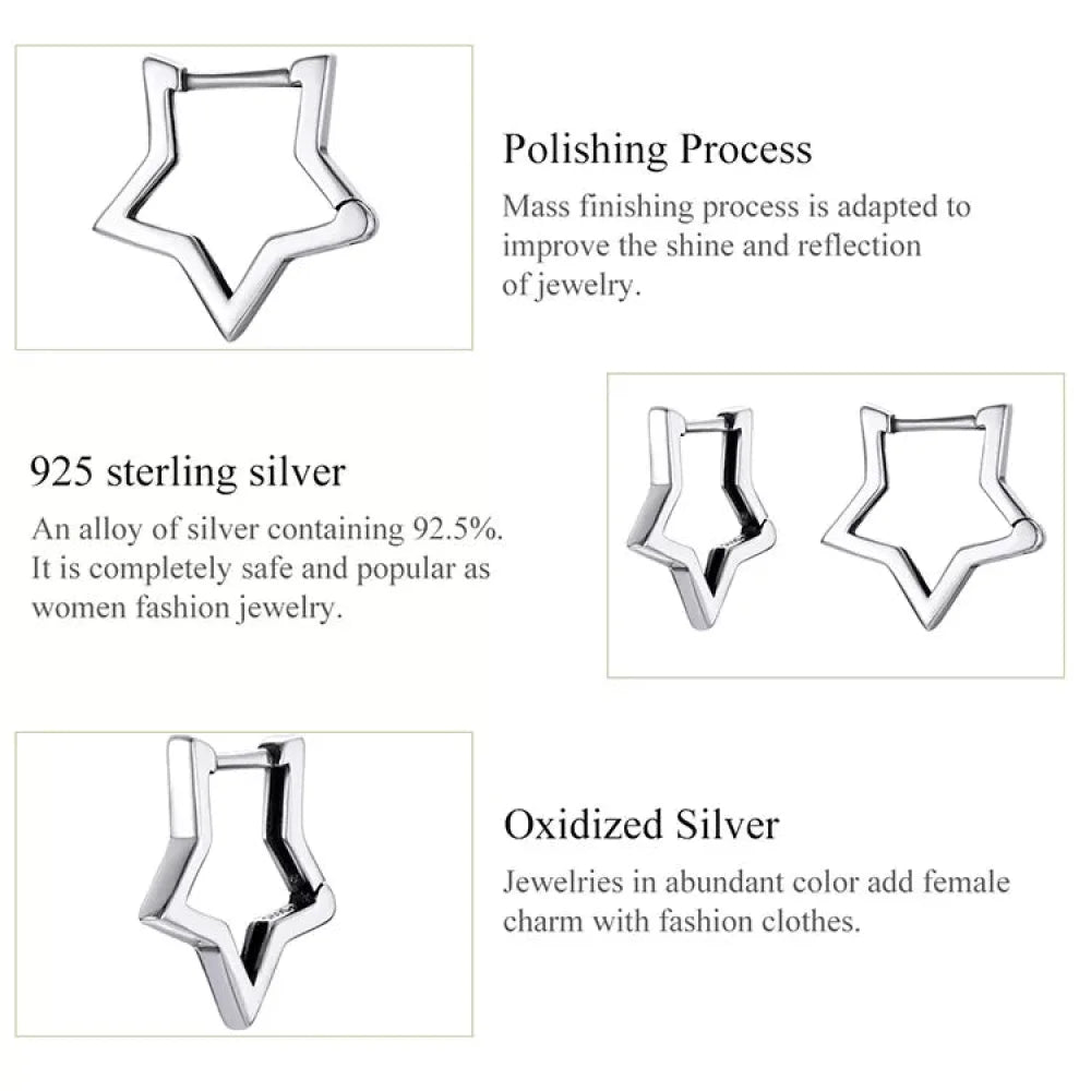 925 Sterling Silver Starlike Earrings - Minimalist Star Shape Ear Buckle for Women - Fashion jewellery SCE1136 - Hoop