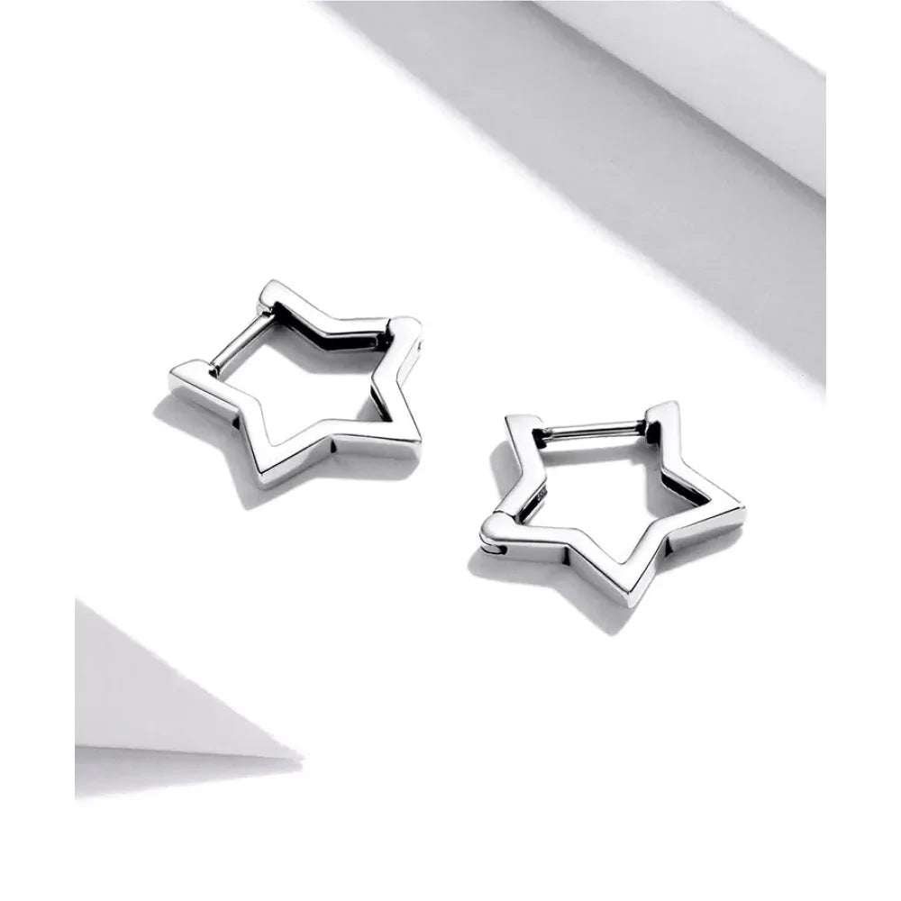 925 Sterling Silver Starlike Earrings - Minimalist Star Shape Ear Buckle for Women - Fashion jewellery SCE1136 - Hoop