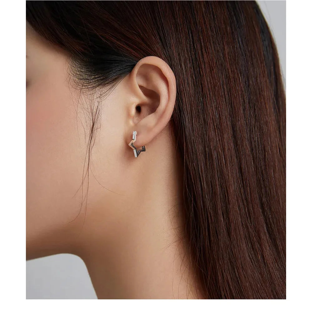 925 Sterling Silver Starlike Earrings - Minimalist Star Shape Ear Buckle for Women - Fashion jewellery SCE1136 - Hoop