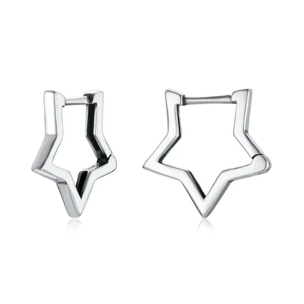 925 Sterling Silver Starlike Earrings - Minimalist Star Shape Ear Buckle for Women - Fashion jewellery SCE1136 - Hoop
