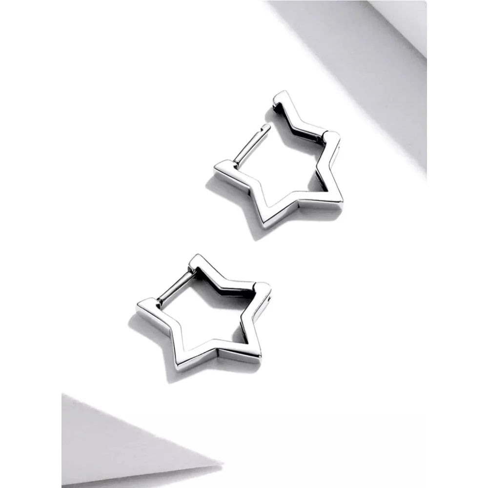 925 Sterling Silver Starlike Earrings - Minimalist Star Shape Ear Buckle for Women - Fashion jewellery SCE1136 - Hoop