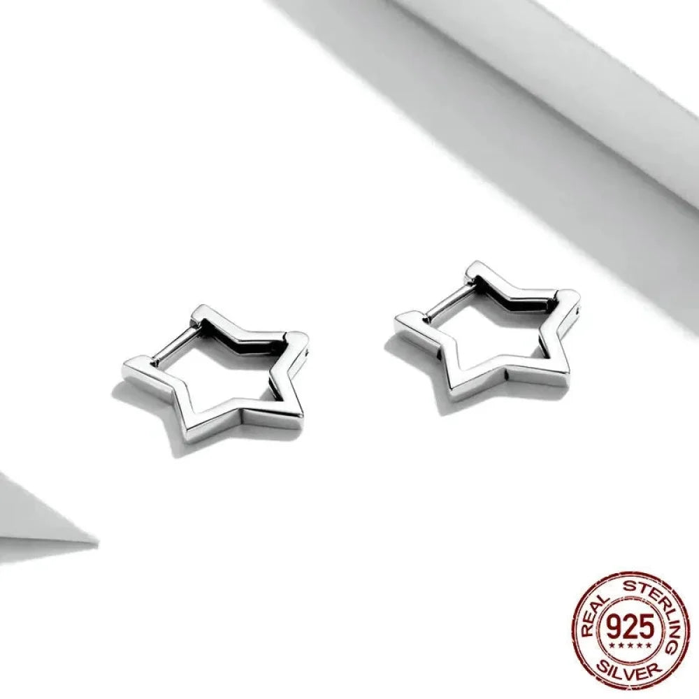 925 Sterling Silver Starlike Earrings - Minimalist Star Shape Ear Buckle for Women - Fashion jewellery SCE1136 - Hoop