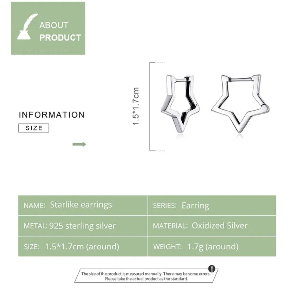 925 Sterling Silver Starlike Earrings - Minimalist Star Shape Ear Buckle for Women - Fashion jewellery SCE1136 - Hoop