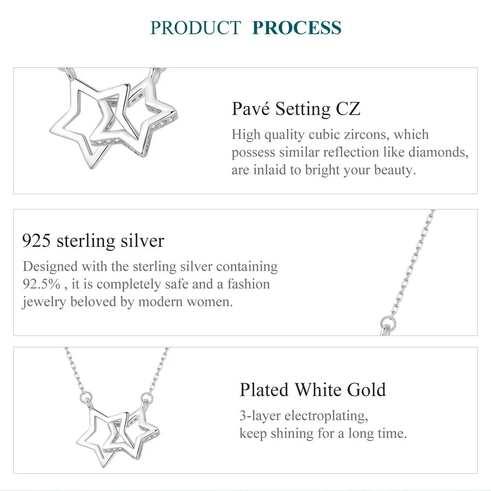 Connected Hearts: Sterling Silver Star/Heart/Cat Pendant Necklace - Necklaces