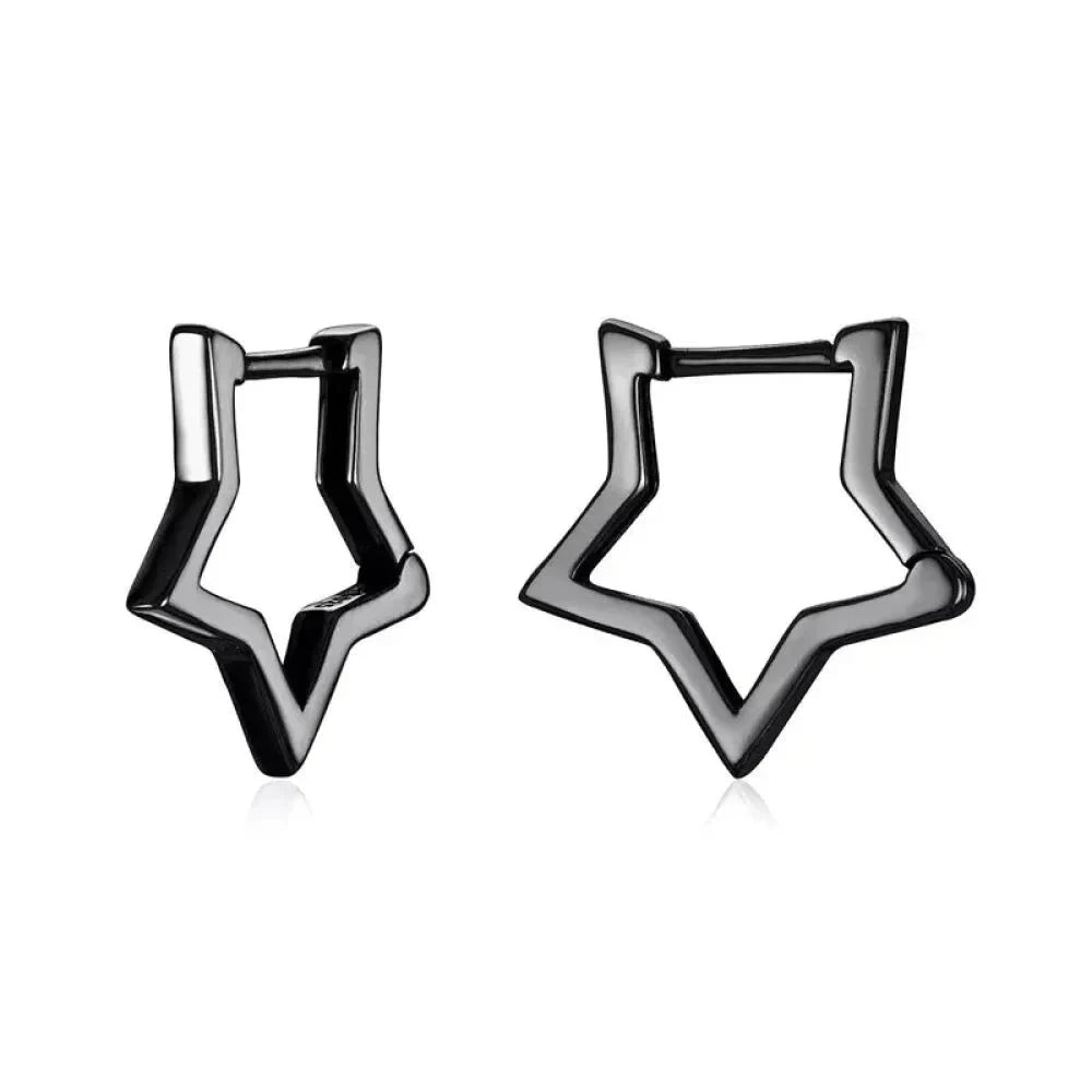 925 Sterling Silver Starlike Earrings - Minimalist Star Shape Ear Buckle for Women - Fashion jewellery SCE1136 - Black
