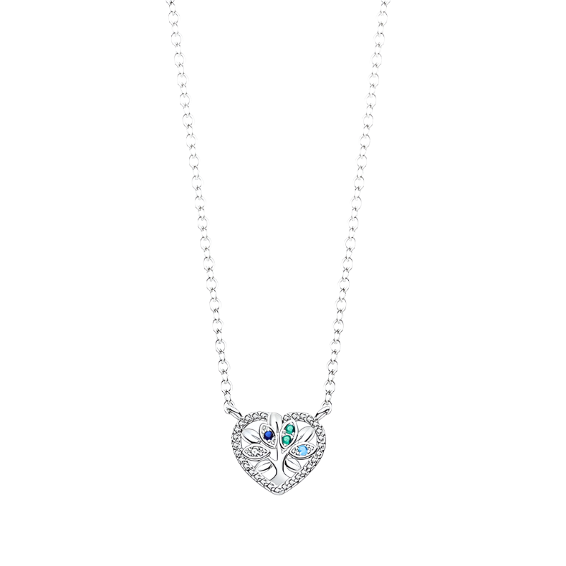 Family Tree Sterling Silver Pendant Necklace With Blue Gemstones - Necklaces