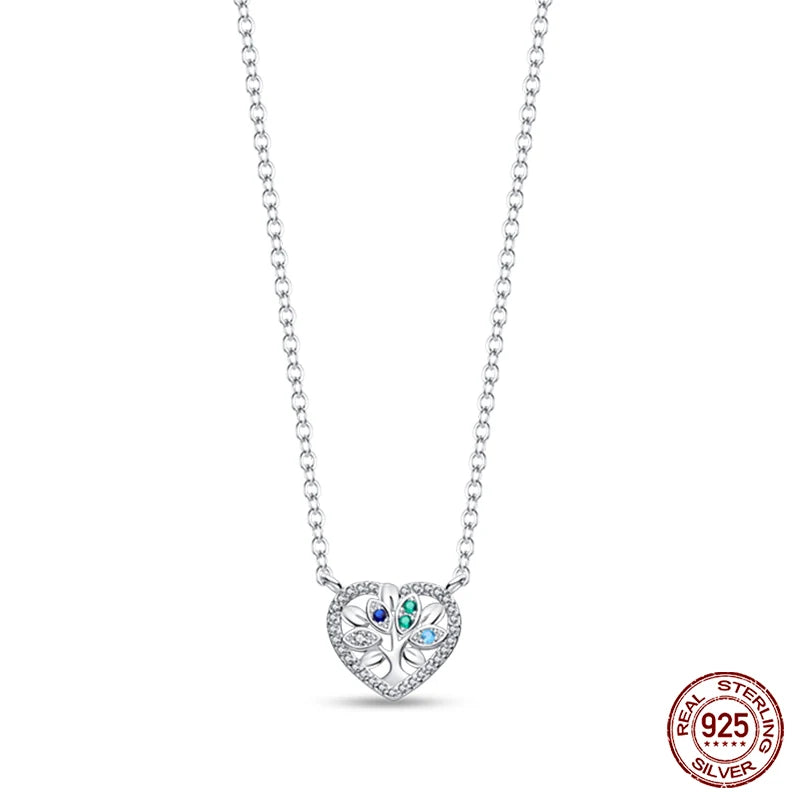 Family Tree Sterling Silver Pendant Necklace With Blue Gemstones - Necklaces