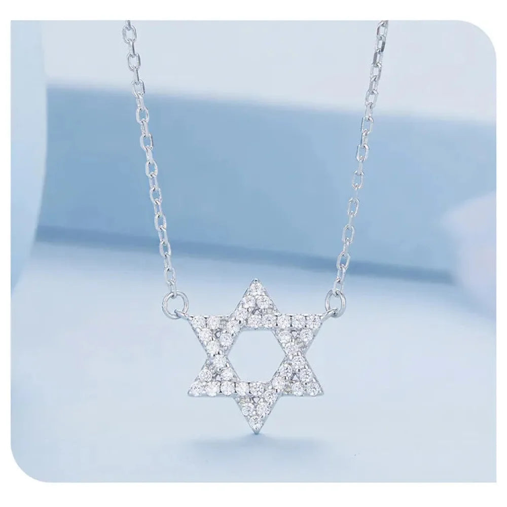 925 Sterling Silver Hexagonal Star Pendant Necklace - CZ Pave Setting - Fine jewellery BSN290 - Necklaces