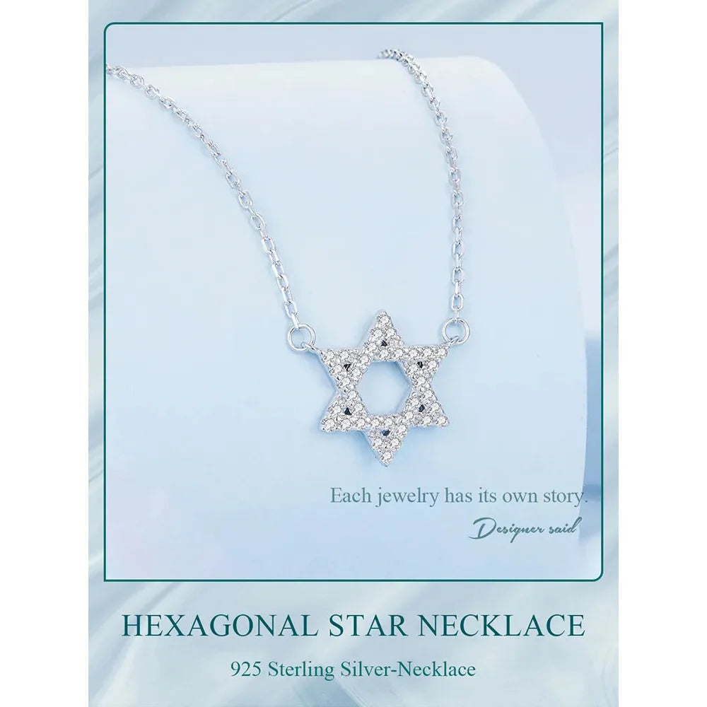 925 Sterling Silver Hexagonal Star Pendant Necklace - CZ Pave Setting - Fine jewellery BSN290 - Necklaces