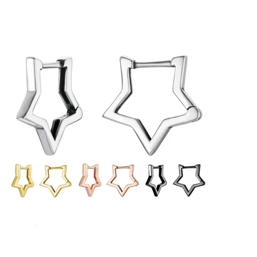 925 Sterling Silver Starlike Earrings - Minimalist Star Shape Ear Buckle for Women - Fashion jewellery SCE1136 - Hoop
