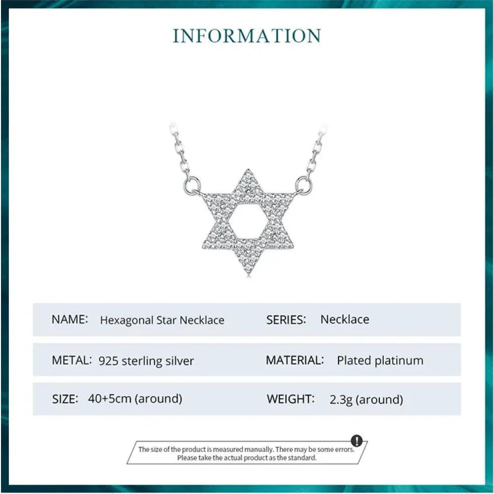 925 Sterling Silver Hexagonal Star Pendant Necklace - CZ Pave Setting - Fine jewellery BSN290 - Necklaces