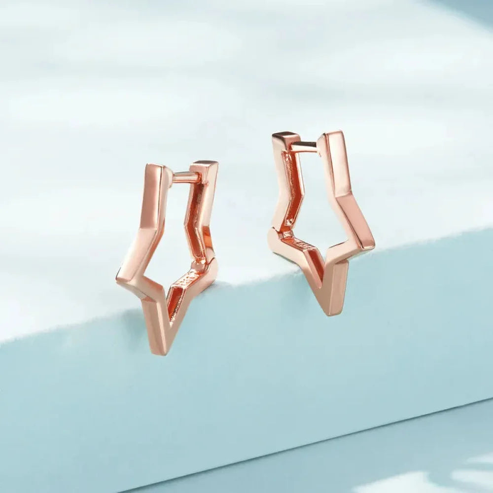 925 Sterling Silver Starlike Earrings - Minimalist Star Shape Ear Buckle for Women - Fashion jewellery SCE1136 - Hoop