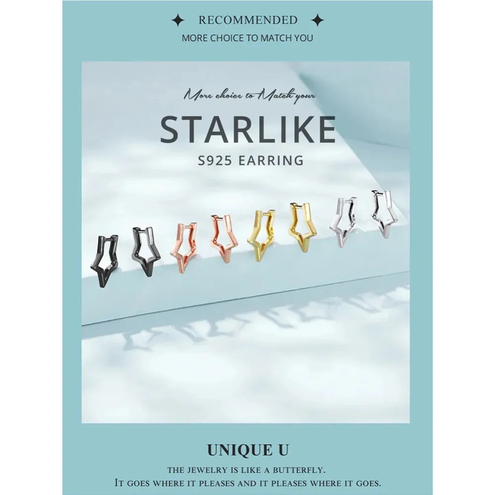 925 Sterling Silver Starlike Earrings - Minimalist Star Shape Ear Buckle for Women - Fashion jewellery SCE1136 - Hoop