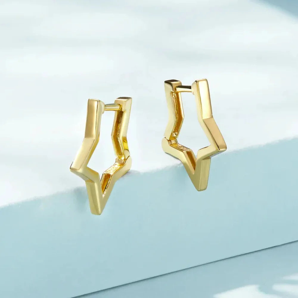 925 Sterling Silver Starlike Earrings - Minimalist Star Shape Ear Buckle for Women - Fashion jewellery SCE1136 - Hoop