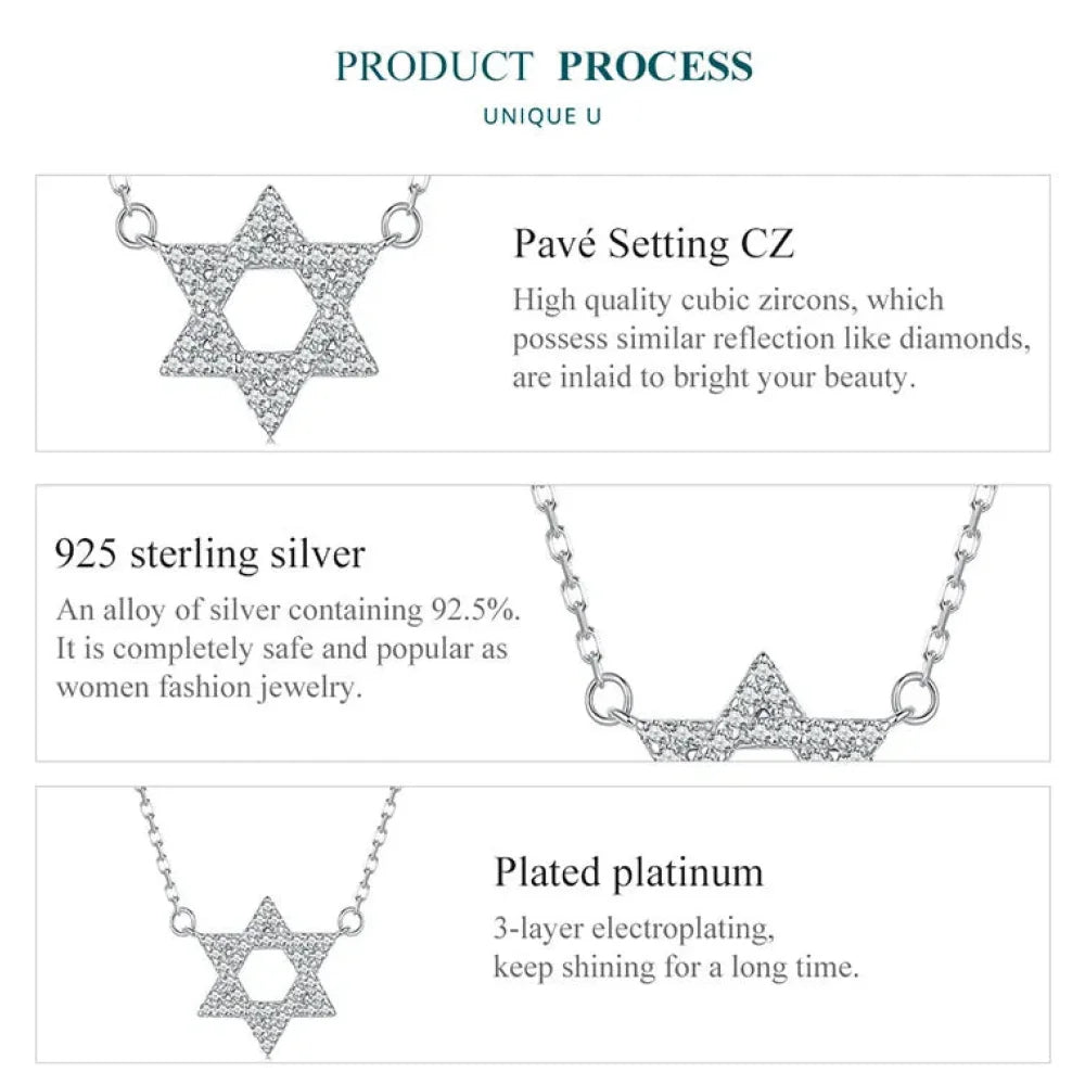 925 Sterling Silver Hexagonal Star Pendant Necklace - CZ Pave Setting - Fine jewellery BSN290 - Necklaces