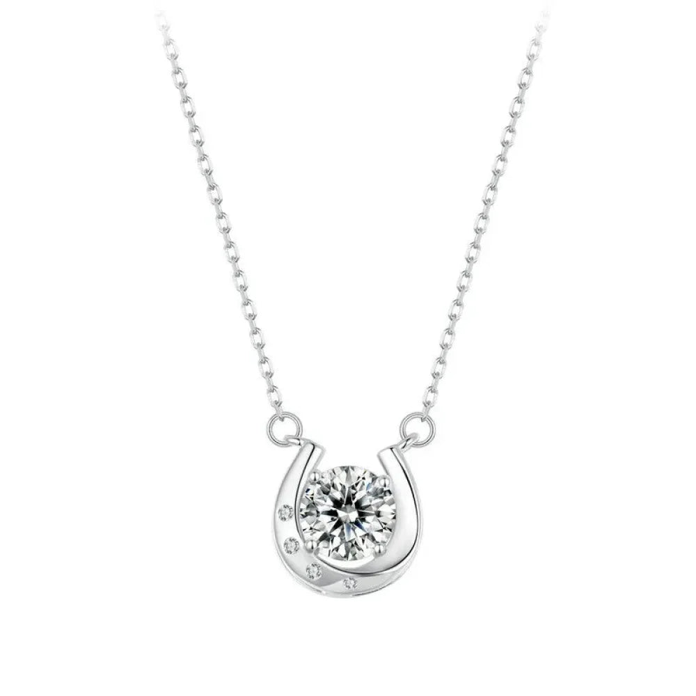 Lucky Charm - Sterling Silver Horseshoe Necklace with Sparkling Moissanite - Necklaces