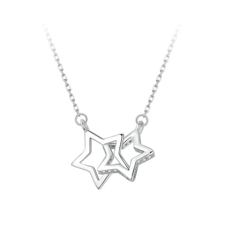 Connected Hearts: Sterling Silver Star/Heart/Cat Pendant Necklace - Stars - Necklaces