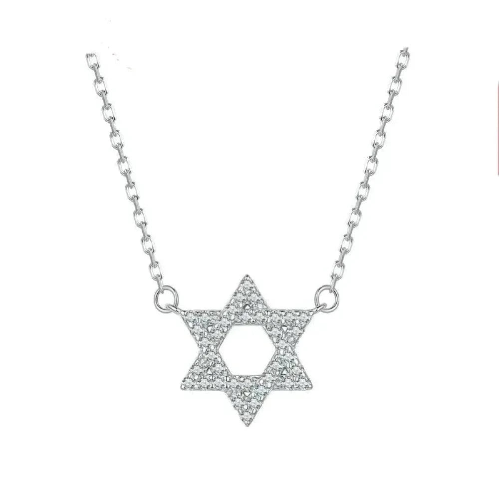 925 Sterling Silver Hexagonal Star Pendant Necklace - CZ Pave Setting - Fine jewellery BSN290 - Necklaces