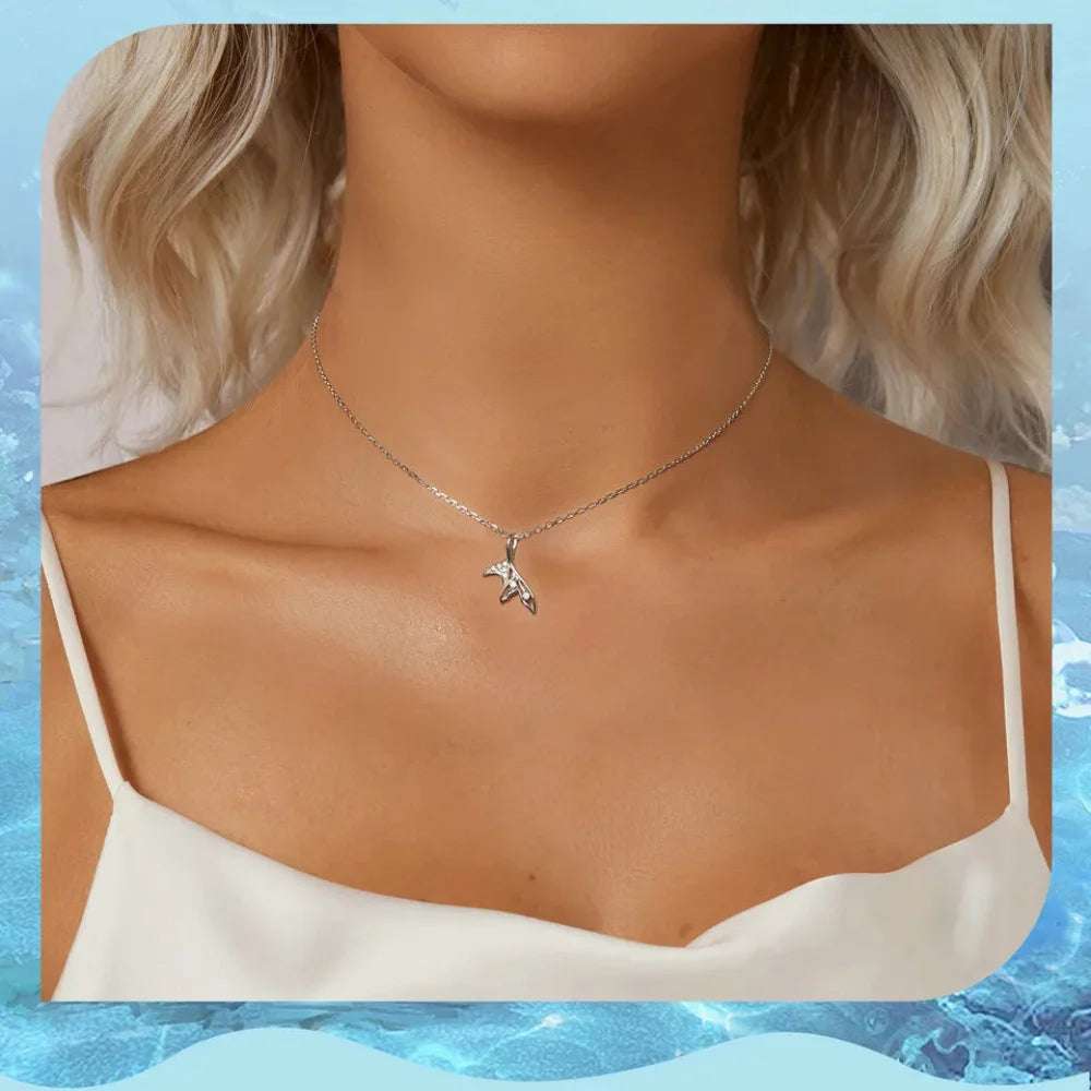 Delicate Fishtail Necklace - Shimmering Blue Nano Opal & White Gold Plate - Pendant Necklaces