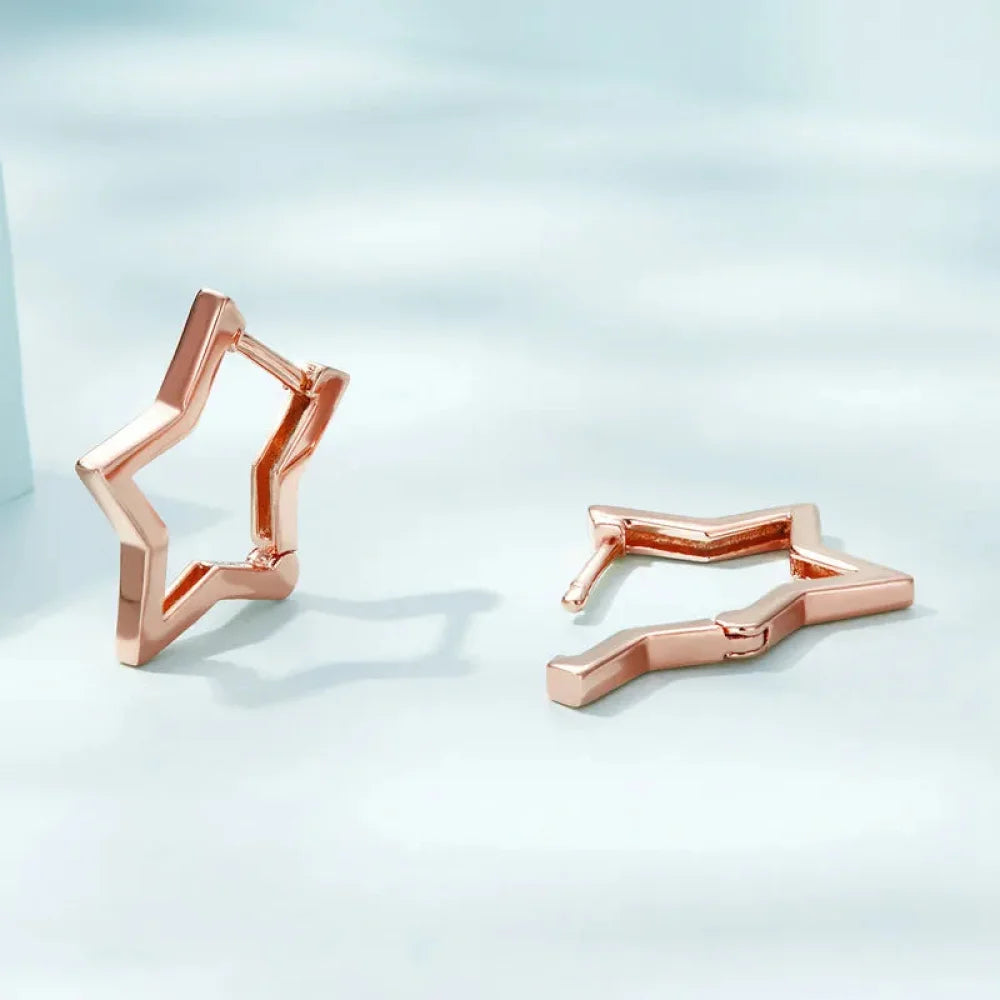 925 Sterling Silver Starlike Earrings - Minimalist Star Shape Ear Buckle for Women - Fashion jewellery SCE1136 - Hoop