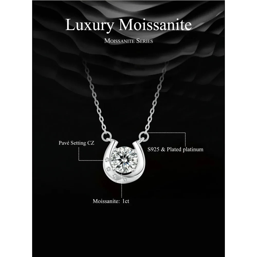 Lucky Charm - Sterling Silver Horseshoe Necklace with Sparkling Moissanite - Necklaces