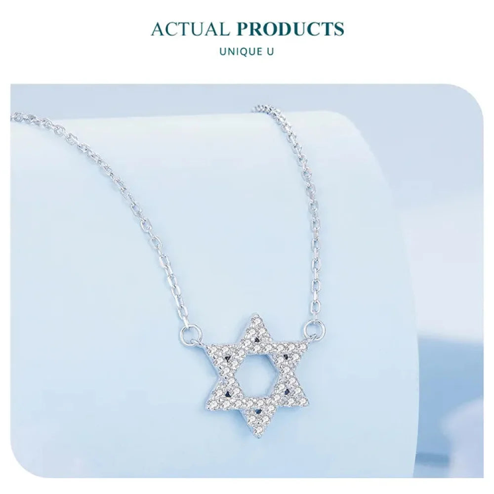 925 Sterling Silver Hexagonal Star Pendant Necklace - CZ Pave Setting - Fine jewellery BSN290 - Necklaces