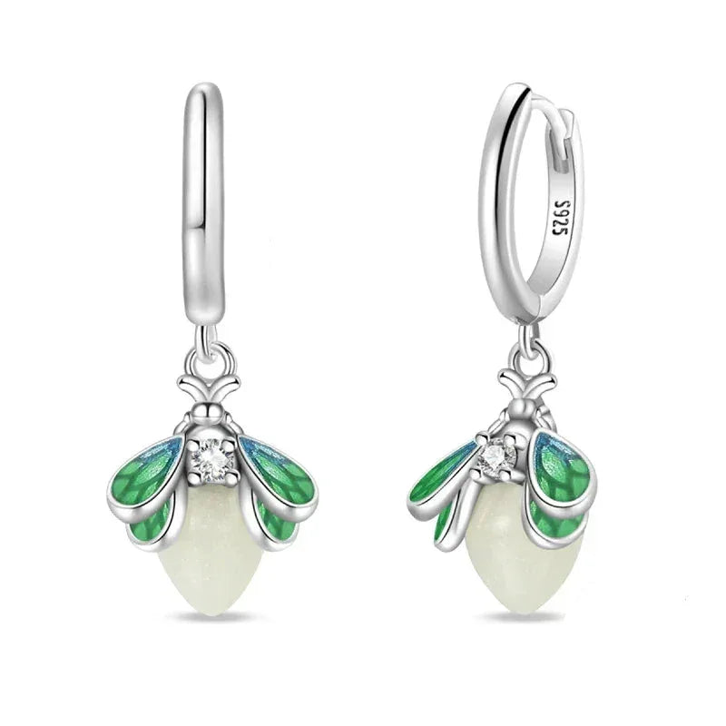 Magical Glow Firefly Sterling Silver Hoop Earrings Drop