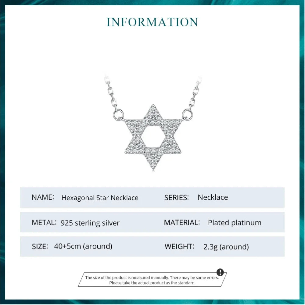 925 Sterling Silver Hexagonal Star Pendant Necklace - CZ Pave Setting - Fine jewellery BSN290 - Necklaces