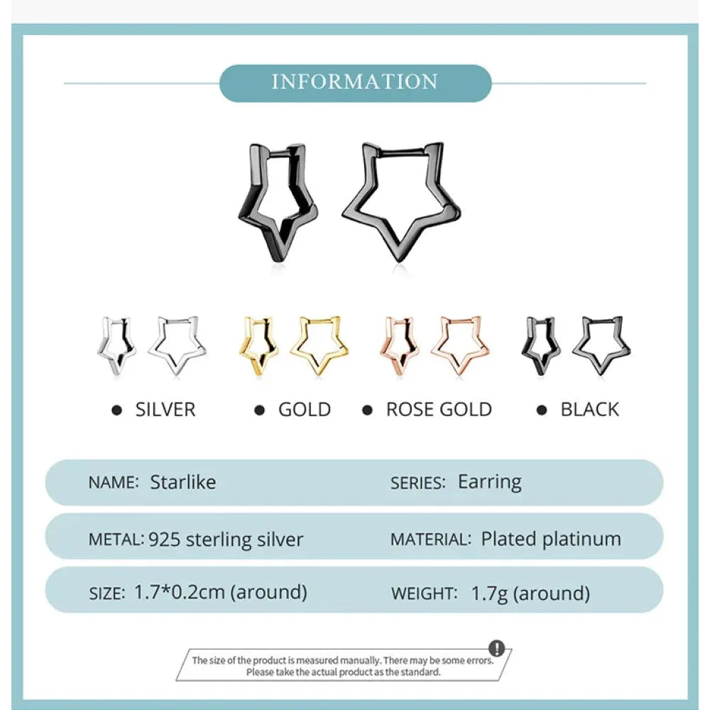925 Sterling Silver Starlike Earrings - Minimalist Star Shape Ear Buckle for Women - Fashion jewellery SCE1136 - Hoop