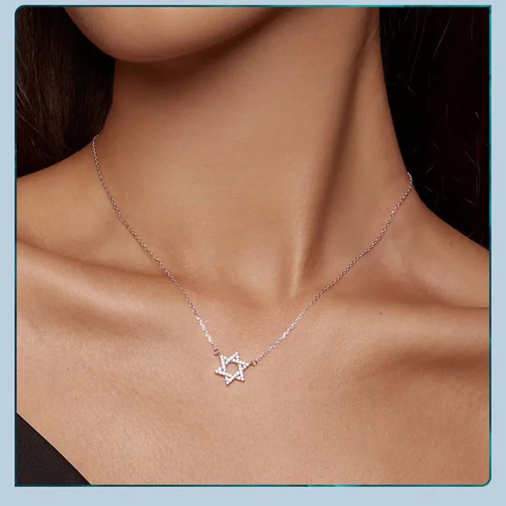 925 Sterling Silver Hexagonal Star Pendant Necklace - CZ Pave Setting - Fine jewellery BSN290 - Necklaces