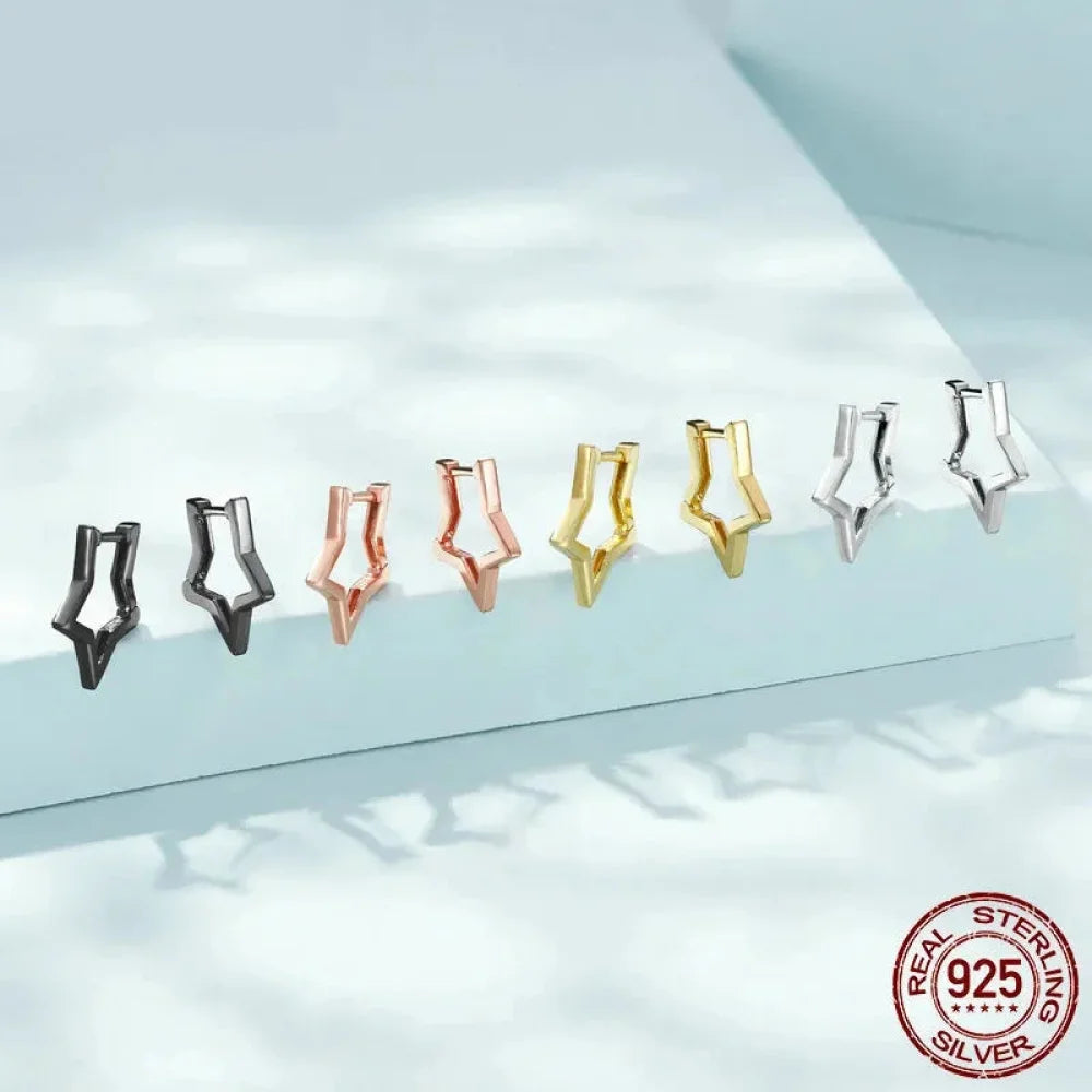 925 Sterling Silver Starlike Earrings - Minimalist Star Shape Ear Buckle for Women - Fashion jewellery SCE1136 - Hoop