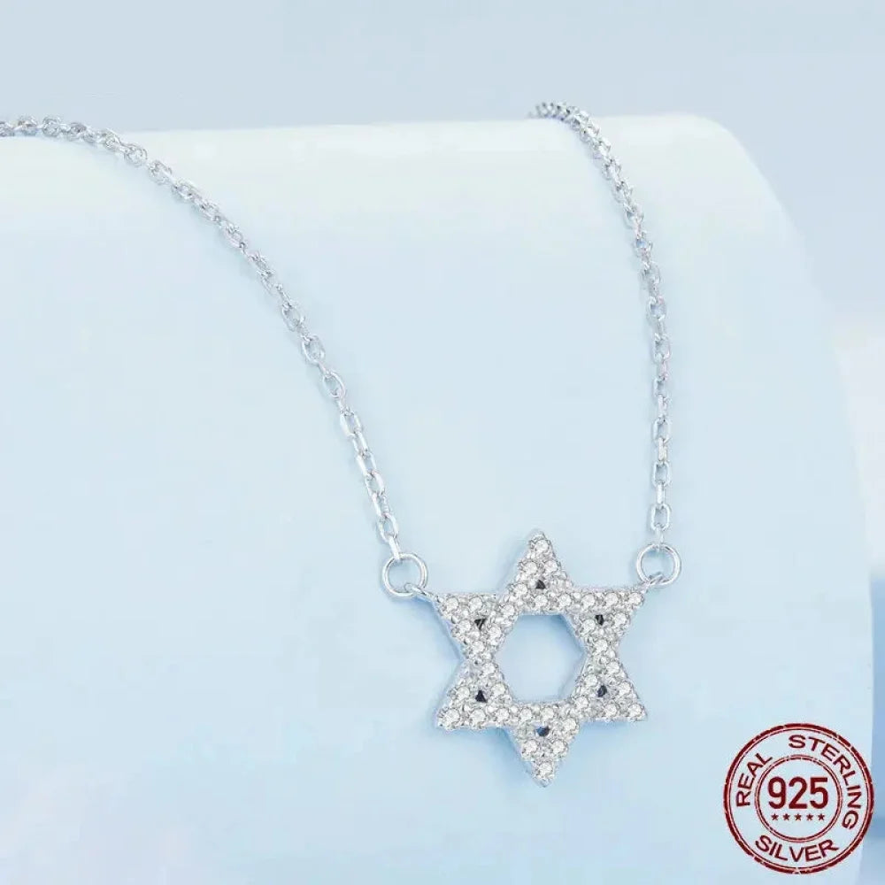 925 Sterling Silver Hexagonal Star Pendant Necklace - CZ Pave Setting - Fine jewellery BSN290 - Necklaces