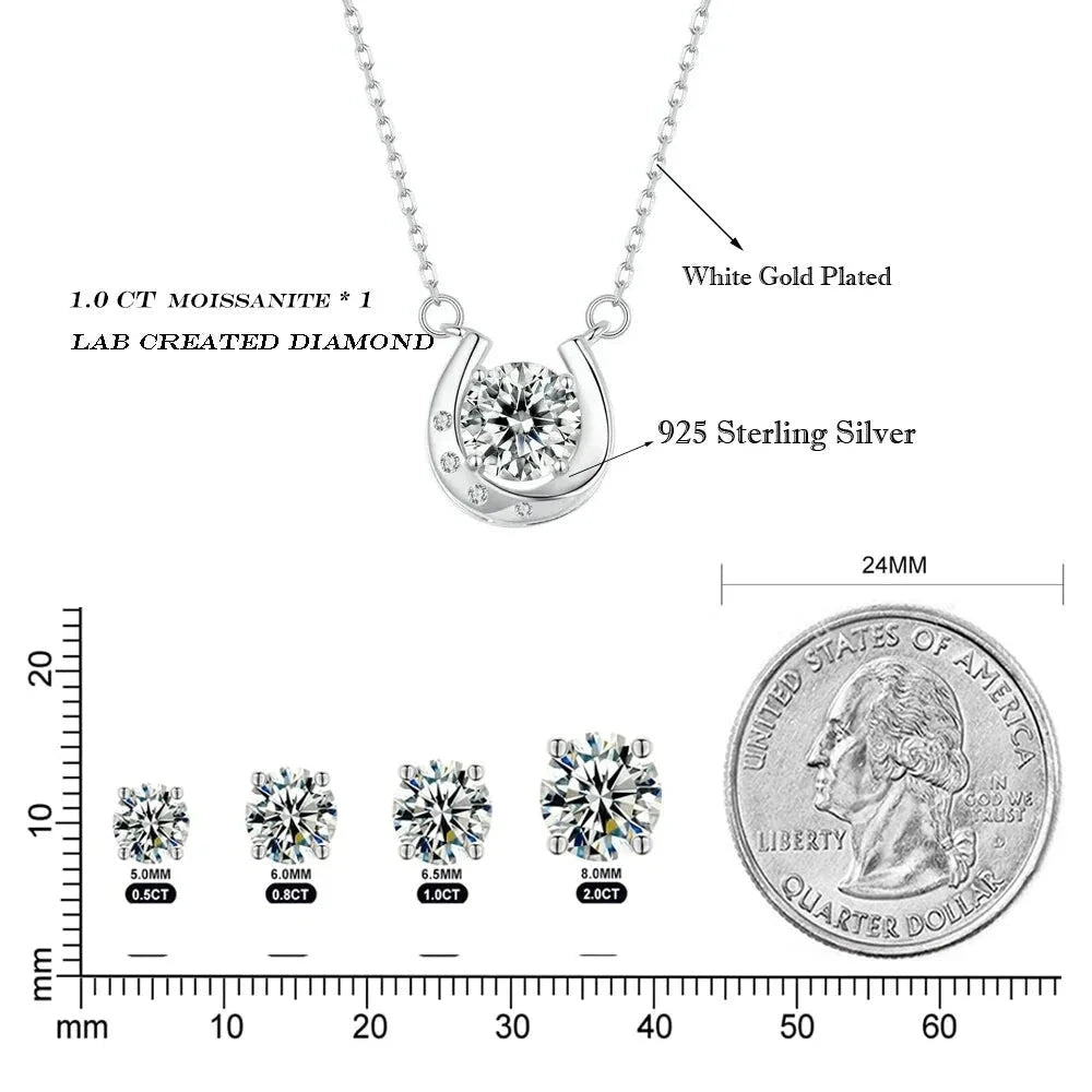 Lucky Charm - Sterling Silver Horseshoe Necklace with Sparkling Moissanite - Necklaces
