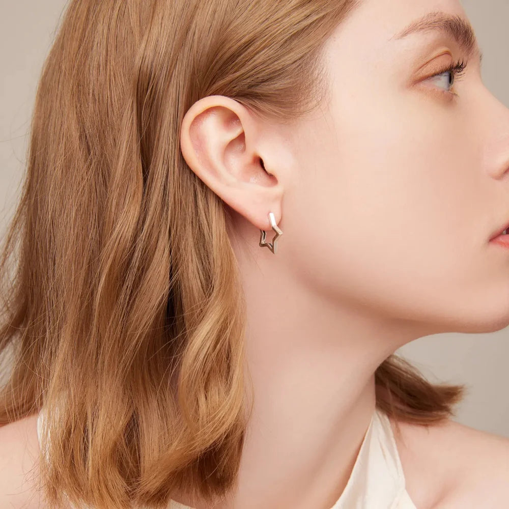 925 Sterling Silver Starlike Earrings - Minimalist Star Shape Ear Buckle for Women - Fashion jewellery SCE1136 - Hoop