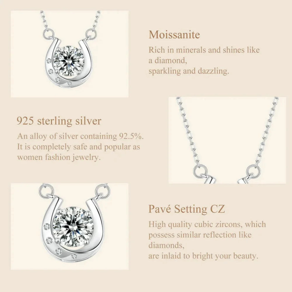 Lucky Charm - Sterling Silver Horseshoe Necklace with Sparkling Moissanite - Necklaces