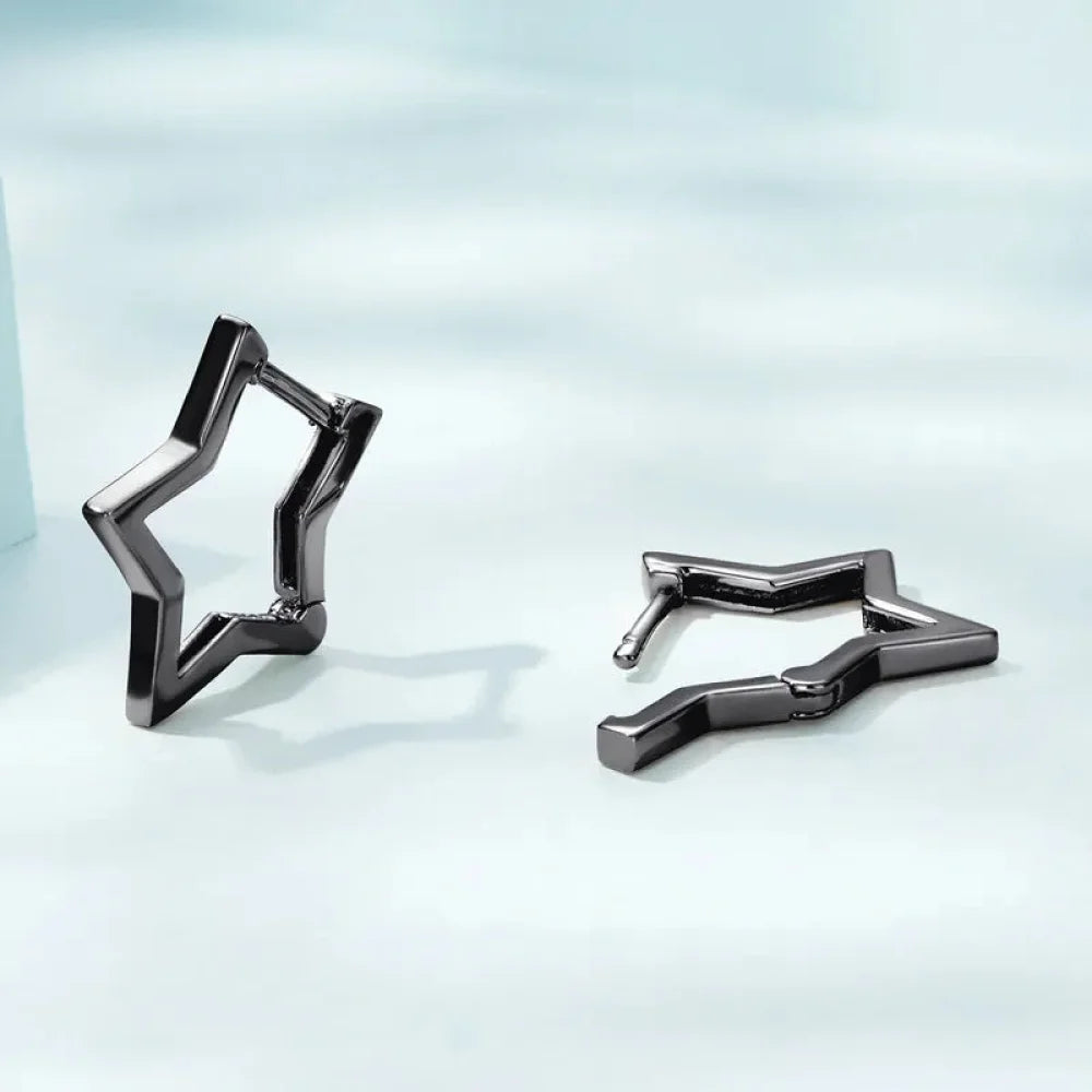 925 Sterling Silver Starlike Earrings - Minimalist Star Shape Ear Buckle for Women - Fashion jewellery SCE1136 - Hoop