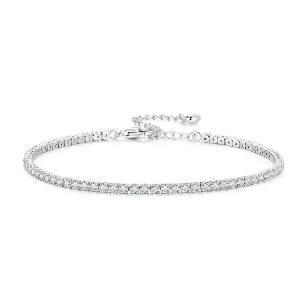 Exquisite 925 Sterling Silver Adjustable Tennis Bracelet - Platinum Plated with Clear 3mm Cubic Zirconia - Bracelets