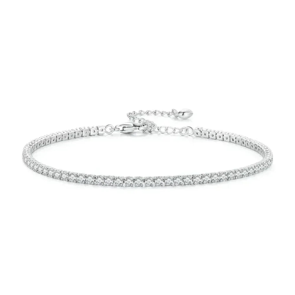 Exquisite 925 Sterling Silver Adjustable Tennis Bracelet Platinum Plated With Clear 3Mm Cubic Zirconia Bracelets