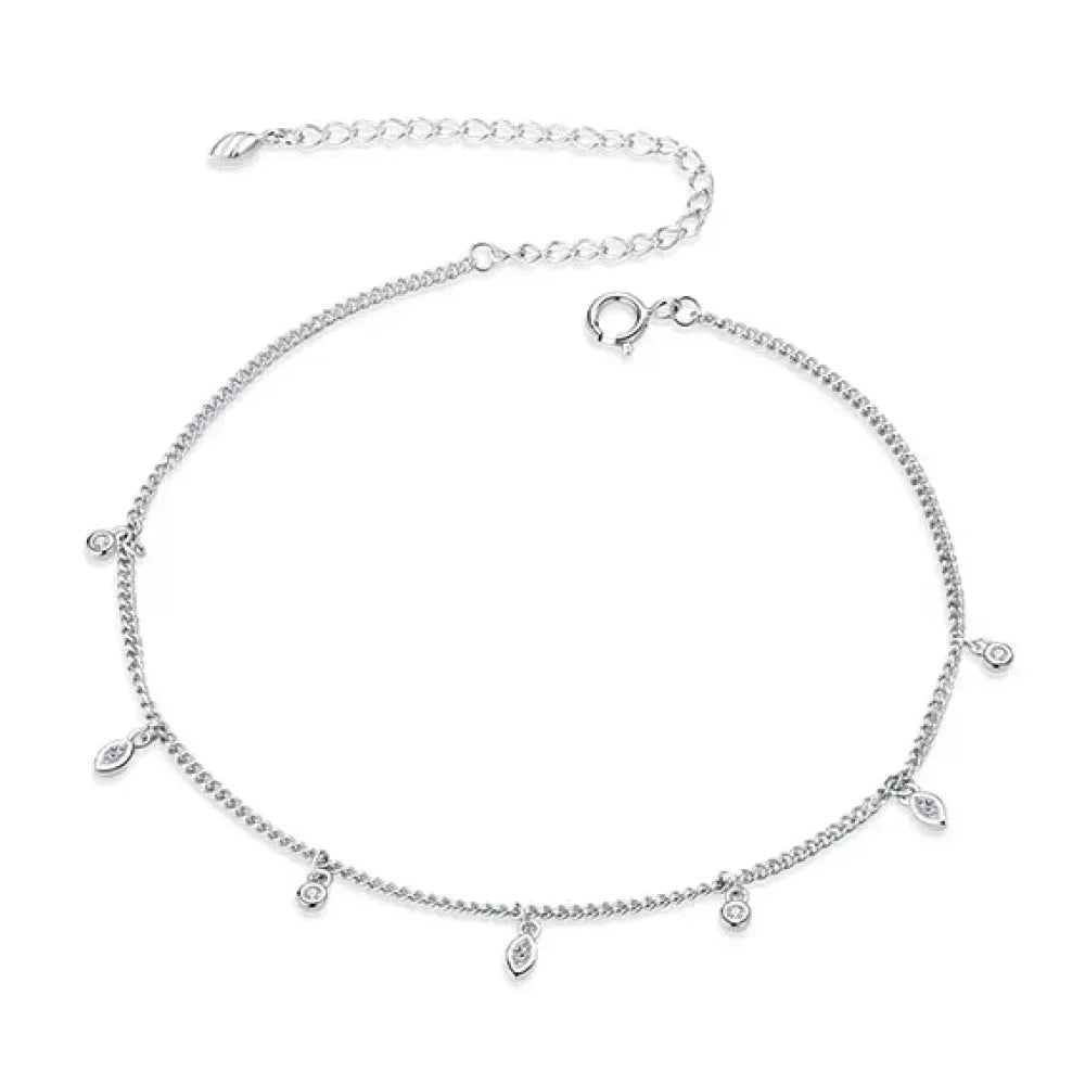 Authentic 925 Sterling Silver Minimalism Tassel Chain Anklet for Women Anklets