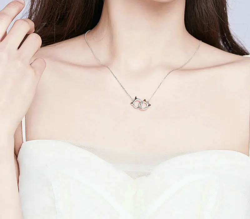 Connected Hearts: Sterling Silver Star/Heart/Cat Pendant Necklace - Necklaces
