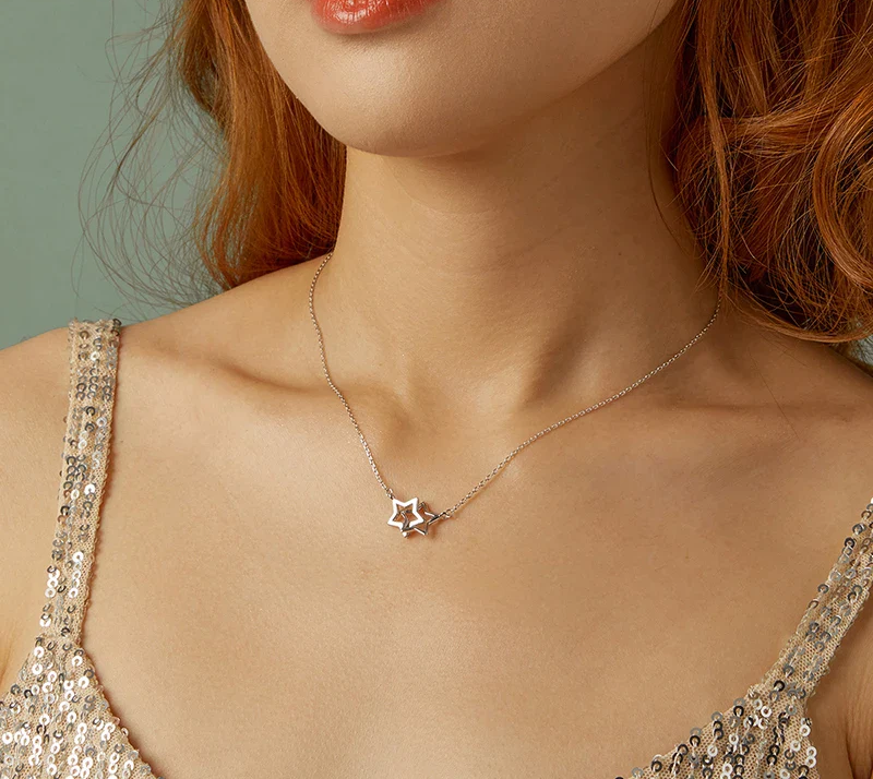 Connected Hearts: Sterling Silver Star/Heart/Cat Pendant Necklace - Necklaces