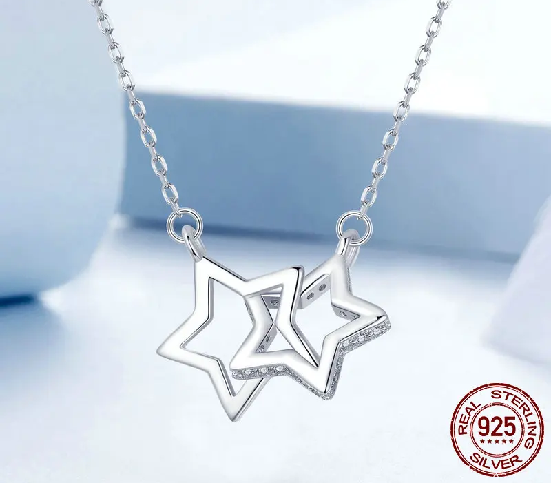 Connected Hearts: Sterling Silver Star/Heart/Cat Pendant Necklace - Necklaces