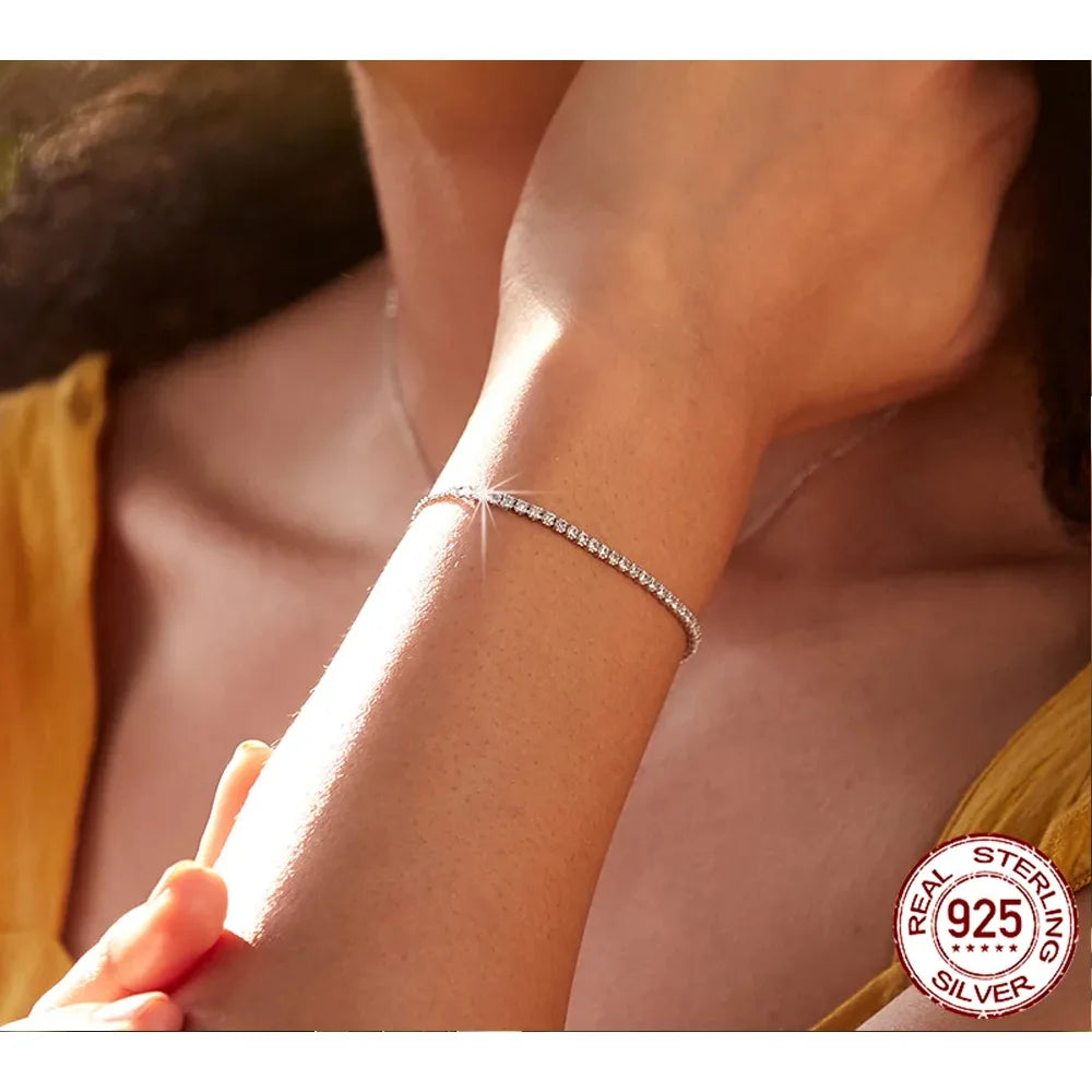 14K Gold Plated CZ Tennis Bracelet | Adjustable 925 Sterling Silver Slider for Women | Wedding jewellery Gift