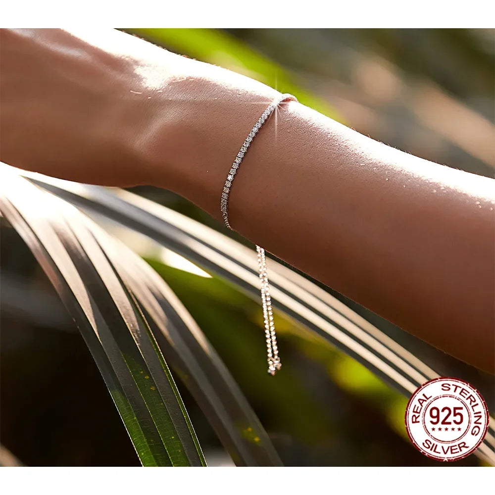 14K Gold Plated CZ Tennis Bracelet | Adjustable 925 Sterling Silver Slider for Women | Wedding jewellery Gift