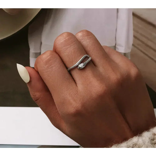 925 Sterling Silver Adjustable Snake Ring With Green Zircon Fashion Jewelry In 4 Colors Rings