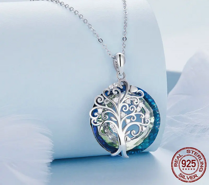 Celestial Harmony: Angel Ring Evil Eye & Tree of Life Sterling Silver Necklace - Pendant Necklaces