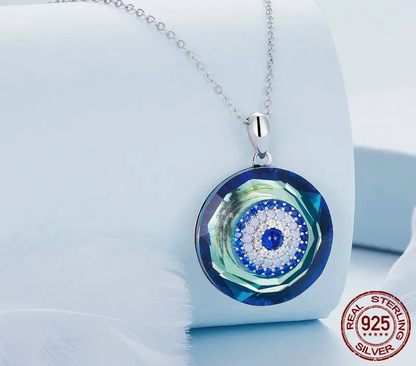 Celestial Harmony: Angel Ring Evil Eye & Tree of Life Sterling Silver Necklace - Pendant Necklaces
